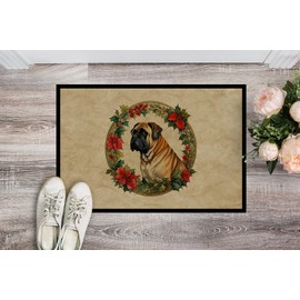 Caroline's Treasures DAC2394MAT Mastiff Christmas Flowers Doormat Front Door Mat Indoor Outdoor Rugs for Entryway, Non Slip Washable Low Pile, 18H X 27W