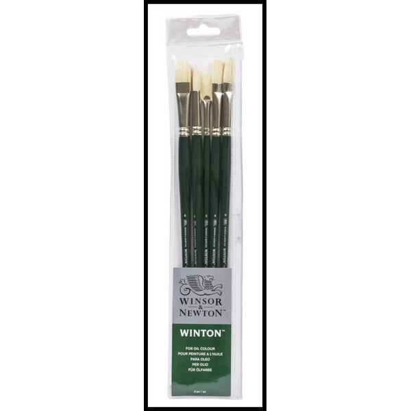 Winsor & Newton Winton 5990606 Set of 5 Brushes for Oil Paint, Acrylic and Alkyd Paint