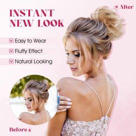 SLEEKALON Human Hair Messy Bun Hair Piece 100% Real Curly Wavy Hair Bun Scrunchies for Women Chignon Updo Bleach Blonde Hair Bun Extensions Elegant Donot Thick Bun Hairpiece(Bleach Blonde)