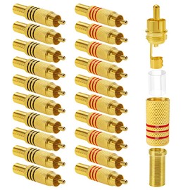 KUOQIY 20 PCS RCA Male Plug Connectors, Gold Plated RCA Plug Audio Video Connector, RCA Plug Solder Type, for Multimedia and CCTV (10 Black + 10 Red)