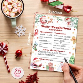 Nuhany Christmas Baby Shower Games - 25 Pcs Xmas Santa Baby Predictions and Advice Cards for New Parents - 5" x 7" Red and Green Stripes Gender Reveal Party Favors -A05