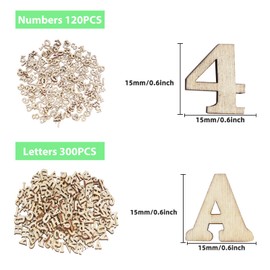 DLUSZERT 420Pcs Wooden Letters and Wooden Numbers, 15MM Small Wooden Alphabet Letters (A-Z) Mixed Small Wooden Numbers 0-9, Natural Wooden Letters for Arts DIY Decoration Displays Wedding Decor