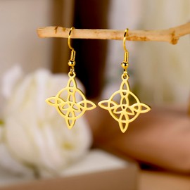 KKJOY Witch Knot Earrings Stainless Steel Celtic Triangle Knot Wiccan Symbol Pendant Earrings Magic Knot Witchcraft Amulet for Women Charm Ladies, Stainless Steel, No Gemstone