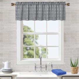 CAROMIO Farmhouse Valances for Windows Kitchen Bedroom Boho Gingham Linen Window Valance Curtains (Dark Grey, 52x15 Inches)