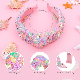 YARIEW Sequin Knotted Headband for Girls Sparkle Rainbow Knot Hair Bands Accessories for Kids Cute Little Girl Headbands Princess Headband Glitter Girls Hair Accessories (Rainbow)