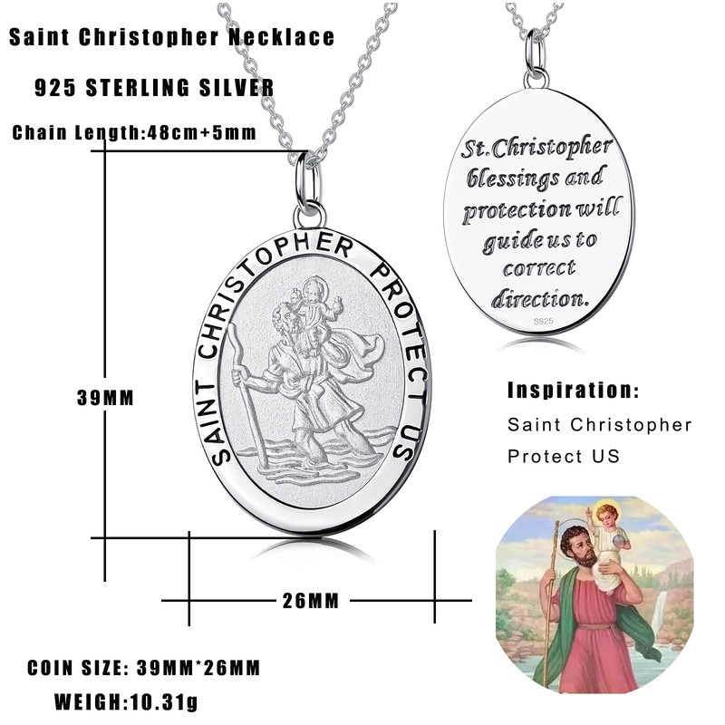jiamiaoi Saint Christopher Necklace with Pendant Saint Christopher Pendant St