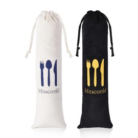Mnsconkl Cutlery Bag for On the Go [Pack of 2, Large] - Portable Washable Velvet Cutlery Box for Camping, Picnic & School, Cutlery to Go Cutlery Bag, (Black/White)