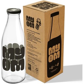 MYOM Barista Glass Milk Bottle, 950ml, Screw-Top Lid, Dishwasher Safe