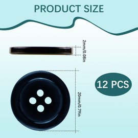 Pack of 12 Navy Blue Buttons Sew on 20mm Round Buttons Flat 4 Holes 32L 32 Ligne Dark Blue Plastic Sewing Buttons for Coats Jackets Knitwear Cardigans