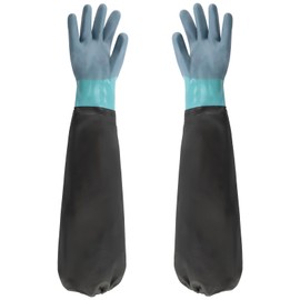 Dr.Fish Long Pond Gloves 65cm Long Waterproof Fishing Grabbing Cleaning Gloves, Cloth Lining PVC Reusable Heavy Duty Rubber,Full Arm Gloves for Gardening