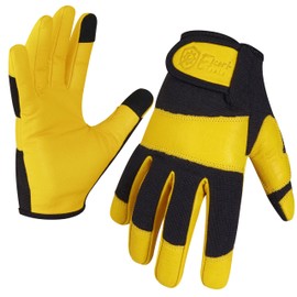 Escort Tools® Heavy Duty Leather Gardening Work Gloves, Thorn Proof, Touch Screen, Utility Safety Working Gloves Breathable, Tear Resistant, High Dexterity Mechanic Gloves Unisex (Yellow, S)