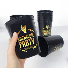 Brosash Bachelor Party Cups - Pack of 10 Black Plastic Cups with Gold Text Bachelor Party - Rock On! | Bachelor Party Favors Team Groom Cup Bachelor Party Decorations For Men Supplies
