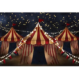 Renaiss 7x5ft Red White Circus Backdrop Night Sky Carnival Big Top Tent Photography Background Baby Shower Kids Birthday Party Decoration Supplies Vinyl Photo Studio Props