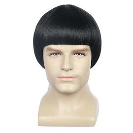 yuehong Mens Short Black Bowl Cut Wig Bob 60s70s Funny Wig Hair Heat Resistant Synthetic Fibers Durable Breathable Costume(Black)