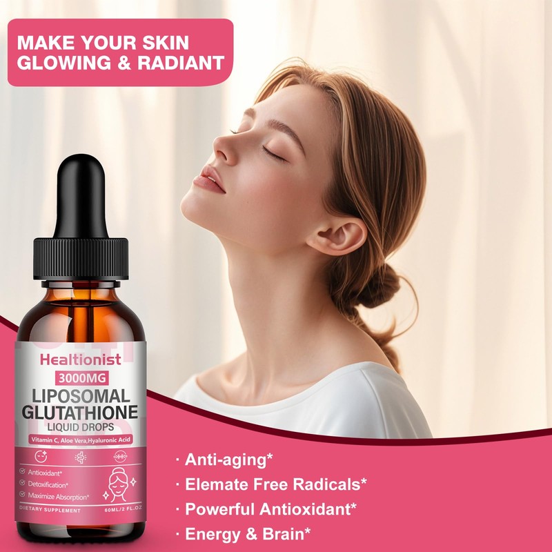 Healtionist 2 Pack 3000mg Liposomal Glutathione Liquid Drops with Vitamin