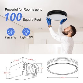 Akicon Bathroom Exhaust Fan with Light, 110CFM, 2.0 Sones for Ceiling, 1000lm Dimmable LED Light and 150lm Nightlight Dual Color Bathroom Vent Fan for Home, Round, Black