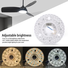 4.92 Inch LED Retrofit Light Kit for Ceiling Fan Light Replacement Panel, 3000K 4000K 6000K Color Temperature Adjustable, 18W Dimmable Round PC Light Board