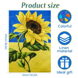 Ukraine Flag Made of Linen 30 x 45 cm with Sunflower Motif - Ukrainian National Flag, High-Quality Linen Flag for Garden, Balcony, Wall Decoration, Festivals and Events