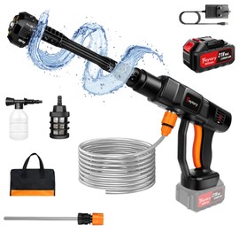 Cordless High-Pressure Washer with 3Ah Battery,Red Compact High Pressure Cleaner with 6-in-1 Nozzles,5-10M Jet Distance with Brushless Motor for Car Washing,Gardening,Cleaning Floor