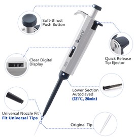 eLabPal 0.5-10μl Adjustable Volume Pipette, Lab Single Channel Micropipette, 10μl High Precision Pipettor Autoclavable