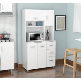 Inval America 4 Door Microwave Storage Cabinet, Laricina White