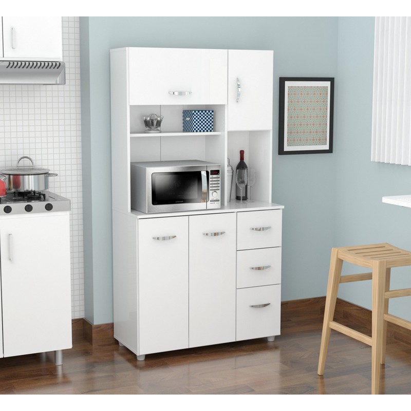 Inval America 4 Door Microwave Storage Cabinet, Laricina White