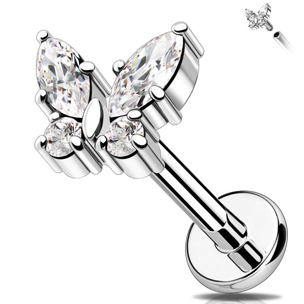 Melighting G23 Titanium Cartilage Earring Internal Thread Labret Stud Butterfly