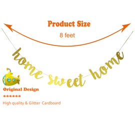 Starsgarden Glitter Gold Home Sweet Home Banner for Housewarming Patriotic Military Decoration Family Party Supplies Cursive Bunting Photo Booth Props Sign(Gold Sweet Home)