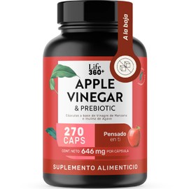 LIFE 360+ Suplemento de Vinagre de Manzana + Prebióticos, 270 Cápsulas | Aporta 1938 mg por porción. Fórmula con vinagre de manzana y prebiótico. Ver 