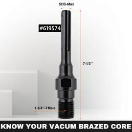 KSEIBI 919574 Power Bit Adapter - 1-1/4"-7 Male to SDS Max Shank Adapter for Diamond Core Drill Bits | Short Adapter for Easy Drilling