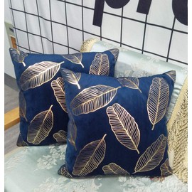 ZUODU Navy Pillow Cover Velvet Sofa Throw Pillow Cover Toss Pillow Case 2 Gold Leaf 18 x 18 Soft Accent Pillow Cover Couch Bedroom 45 X45 Cm (Color 5#)