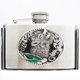 Buckle Flask, Wolf Emblem, Pocket Flask, Belt Buckle