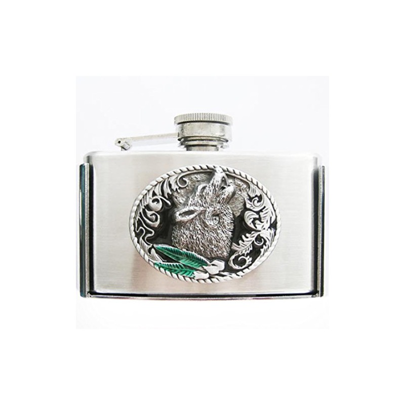 Buckle Flask, Wolf Emblem, Pocket Flask, Belt Buckle