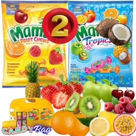 (PACK OF 2) Soft Fruit Chews and Tropical Fruit Flavors - 3.4oz Each Bag - Comes With One Bus Resealable ZipBag - Mixed Assorted Chewy Candies (Tropics+Fruit)