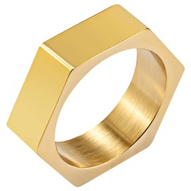 Hexagon Geometric Ring for Men Women：Mens Gold Stainless Steel Cool Thumb Rings Jewelry Christmas Gifts, Size 13