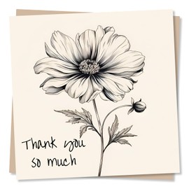Thank You Card - Flower Design - Thank You So Much - For Friends and Family, Men, Women - Made in UK