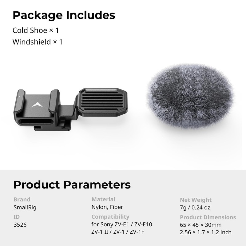 SmallRig Cold Shoe Adapter with Wind Muff Windshield for Sony