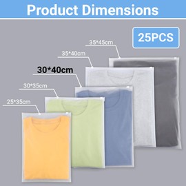 Svaldo Plastic Bags for Clothes, 25Pcs 30 * 40cm Clothes Bags Travel, Frosted and Reusable, Storage Organiser for Jumpers, Toys, Shoes (Without Vent Holes)