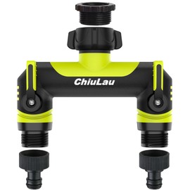 ChiuLau 2 Way Garden Hose Splitter, 3/4" Outdoor Faucet Splitter and Tap Connector, Garden Tap Adapter Hose Connector, Extended Handle Individual On/Off, for Outdoor Gardening(Green)