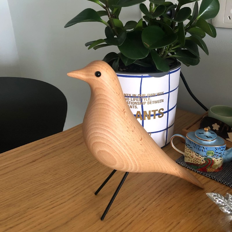 ThriBartLive Mid-Century House Bird Walnut Wood Home Décor, Modern Style