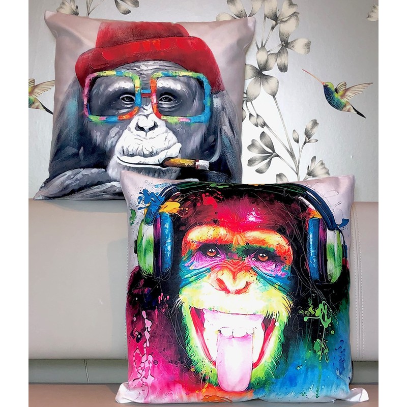 The Beach Stop Chimpanzee Rainbow Monkey Printed Cushion Cover |