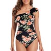 Hilor Women's One Piece Swimsuits One Shoulder Swimwear Asymmetric Ruffle