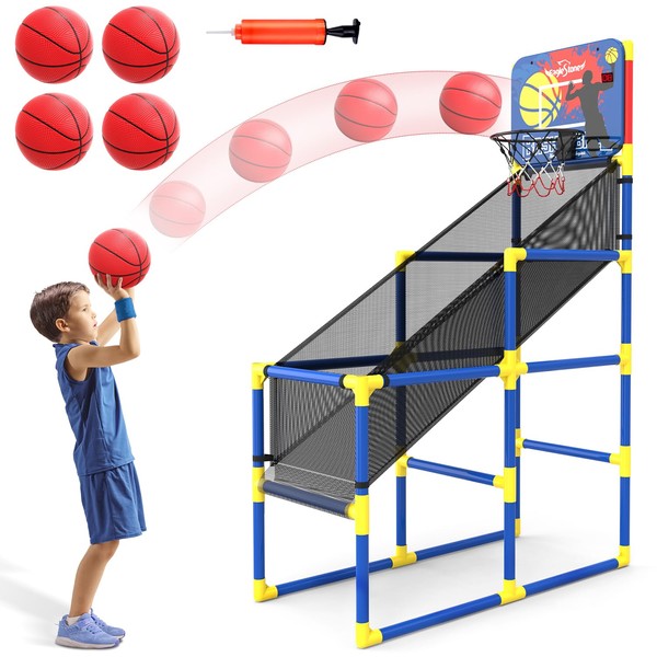 Kids Basketball Hoop Arcade Game W/Electronic Scoreboard Cheer Sound, Basketball Hoop Indoor Outdoor W/4 Balls, Basketball Game Toys Gifts for Kids 3-6 5-7 8-12 Toddlers Boys Girls (Dark Blue)