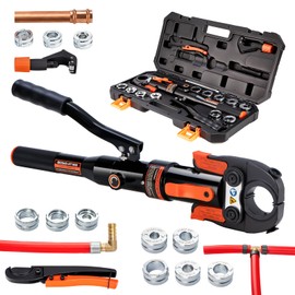 IBOSAD Hydraulic Copper Pipe Tube Fittings Crimping Tools with1/2,3/4,1" Dies for Copper Pipe and F877 Stainless PEX Press Sleeves,3/8",1/2",5/8",3/4",1" Dies for ASTM F1807 Pex Pipe Copper Ring