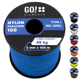 GO!elements 100 m Paracord 2 mm Rope Made of Tear-Resistant Nylon Cord - Paracord 100 Type I Survival Cord - Tear-Resistant up to 45 kg - Suitable as All-Purpose Rope, Cord / Masonry Cord, Colour: