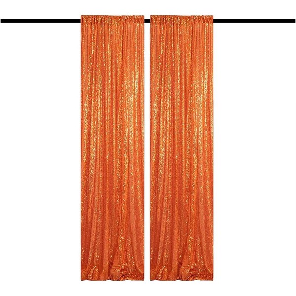 TCBESTO Orange Sequin Backdrop Curtains 2FT x 8FT 2 Panels