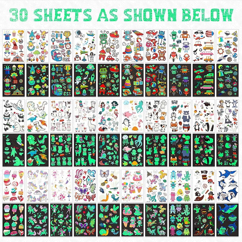 BEETIY 30 Sheets Luminous Tattoo Stickers, Glow Temporary Tattoos for