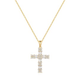 Ymeiselle S925 Sterling Silver Women Cross Necklaces 18k Champagne Gold Plated Pendant Necklace, Elegant Jewelry Gift for Girlfriend, Wife, Birthday, Christmas, Weddings