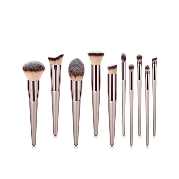 10PCS Champagne Color Makeup Brushes Set Soft Bristle Cosmetics Brushes