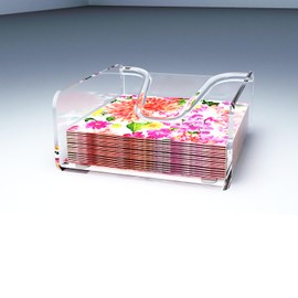 Sarpu Tecz Clear Acrylic Napkin Holder Cocktail Napkin Holder with Weight Arm, 6.5"x6.5" Acrylic Luncheon Napkin Holder for Kitchen Counter, Dining Table, Bathroom Vanity(1pc)